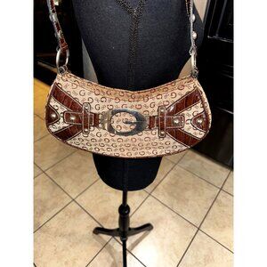Vintage Y2K Guess 90s Beige Brown DG Shoulder Handbag Big G Monogram Logo Buckle